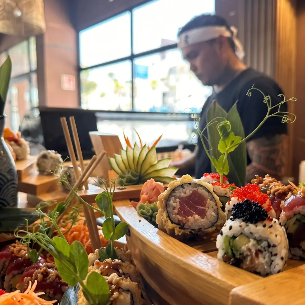 Sushi boat at the beachfront restaurant in Marbella