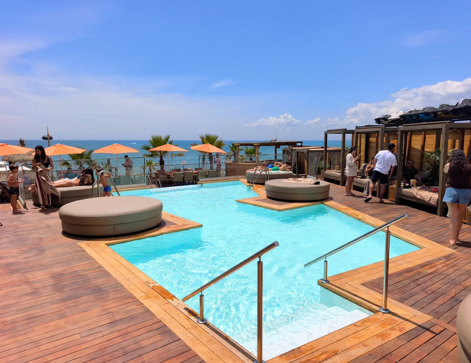 Beach club pool with sea views in East Marbella