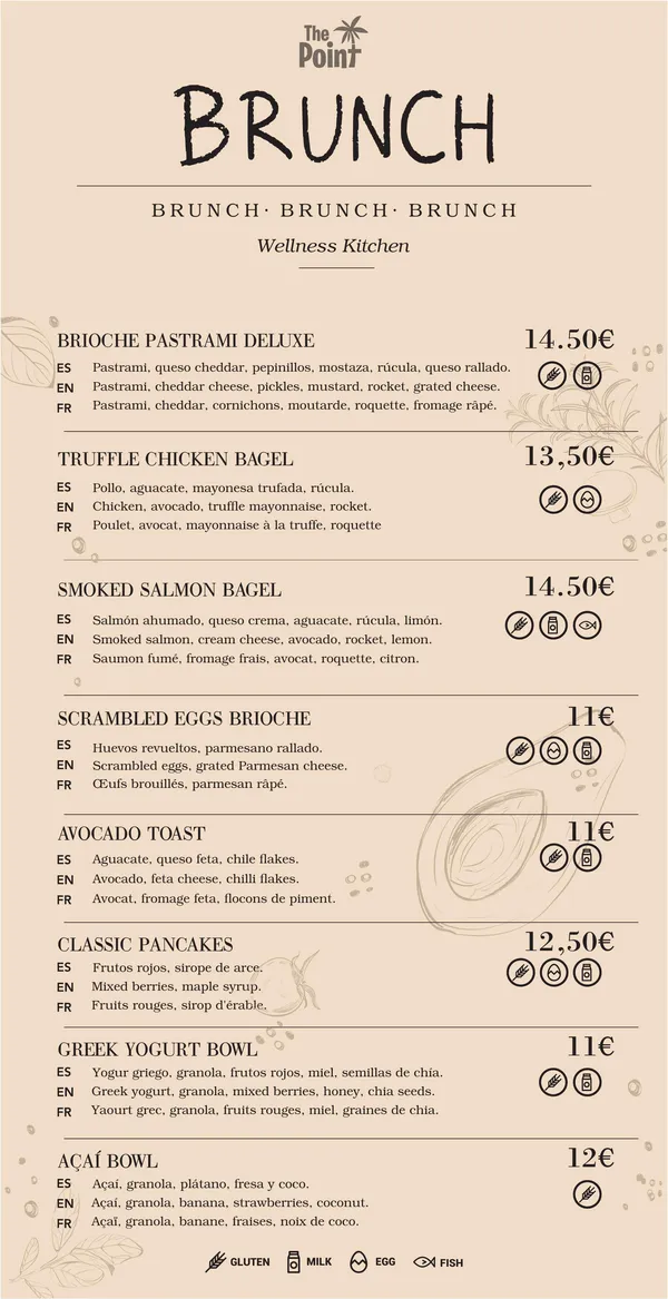 Cover of The Point Marbella brunch menu (PDF)