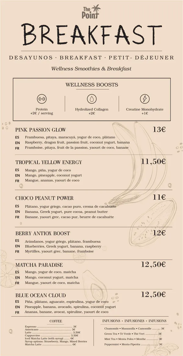 Cover of The Point Marbella breakfast menu (PDF)