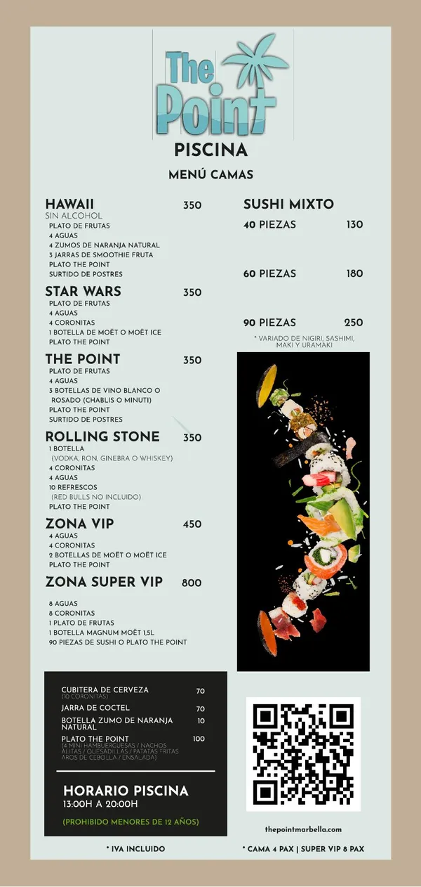 Cover of The Point Marbella pool packs menu (PDF)