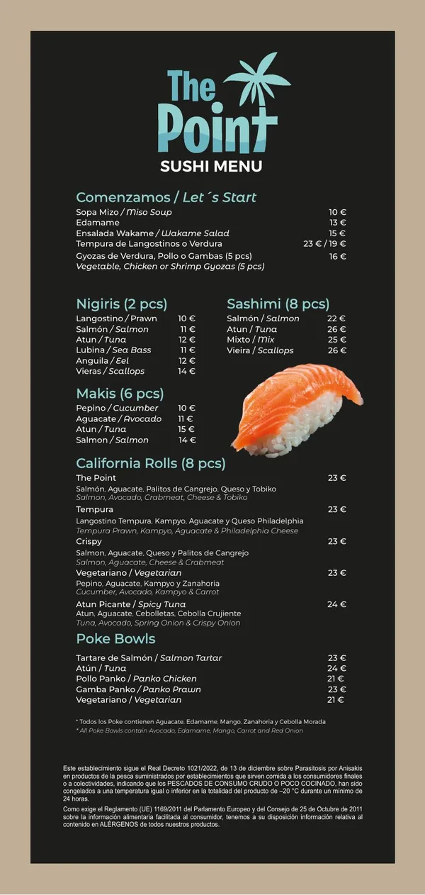 Cover of The Point Marbella sushi menu (PDF)