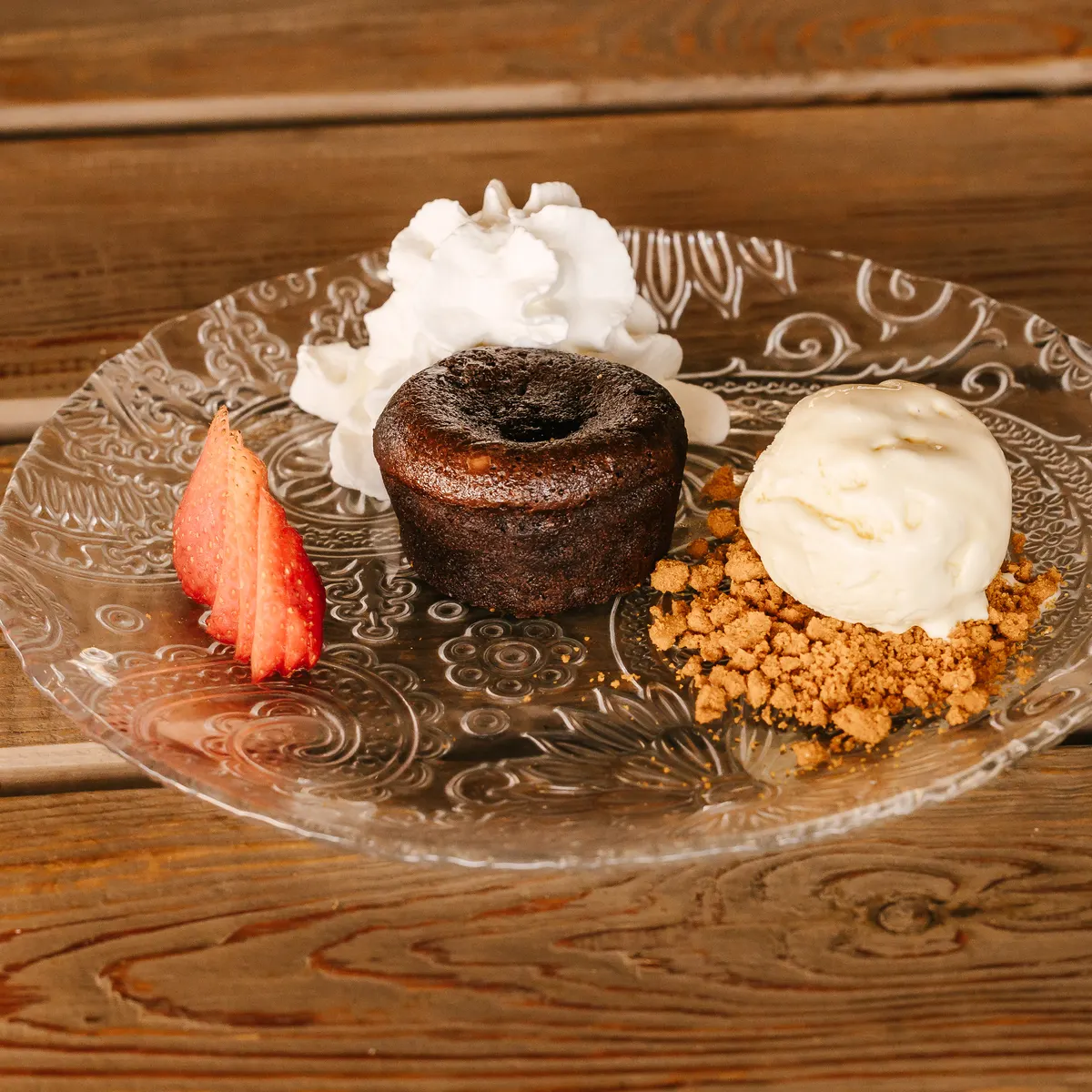Postre de coulant de chocolate en Marbella