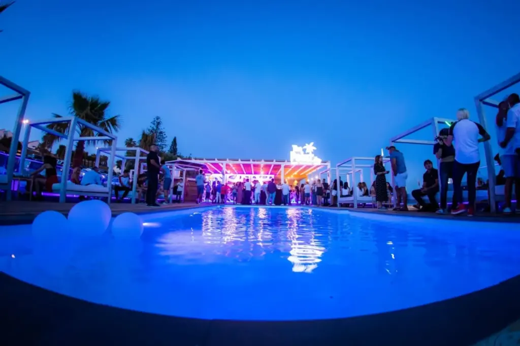 Night pool party at The Point Marbella beach club
